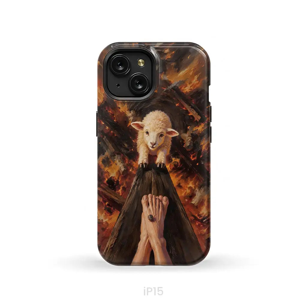 Lamb of God on the Cross with Jesus’ Pierced Feet - Christian Phone Case iPhone 15 / Tough Case