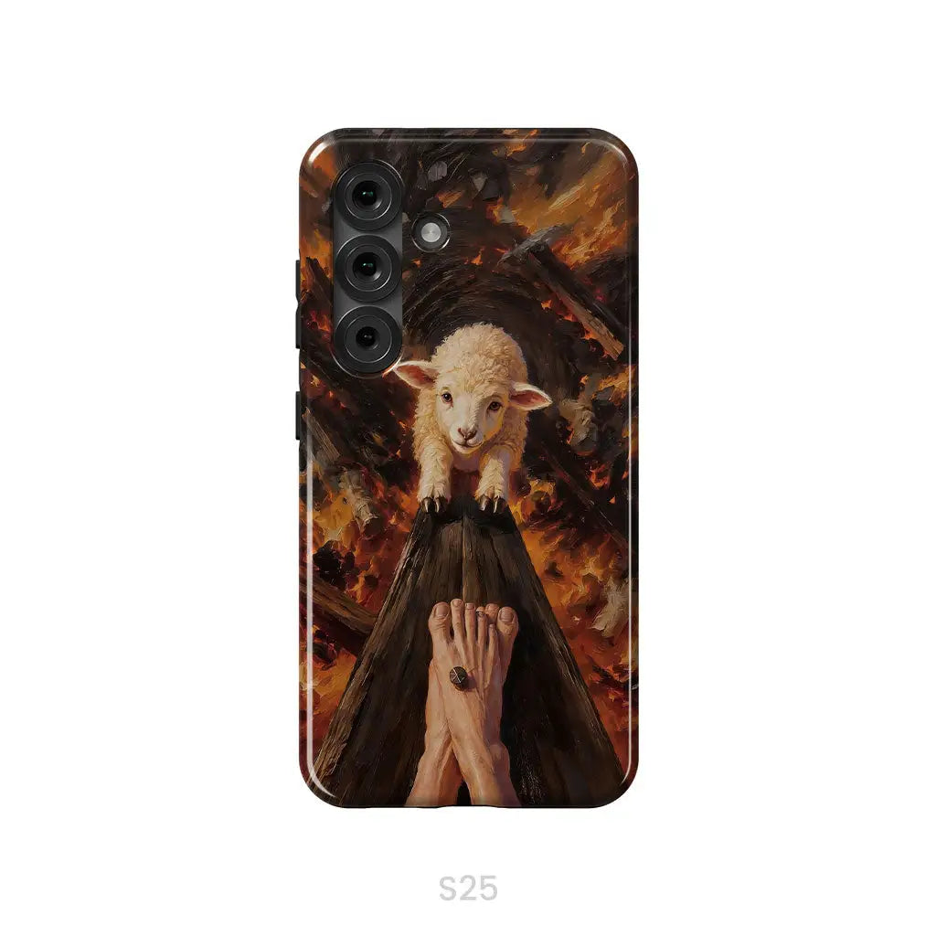 Lamb of God on the Cross with Jesus’ Pierced Feet - Christian Phone Case Samsung Galaxy S25 / Tough Case