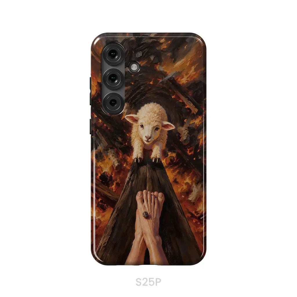 Lamb of God on the Cross with Jesus’ Pierced Feet - Christian Phone Case Samsung Galaxy S25 Plus / Tough Case