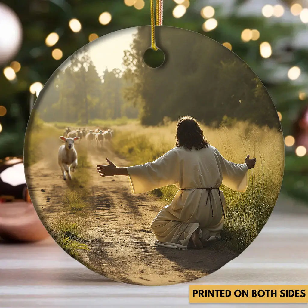 Lamb Runs to Jesus Ornament