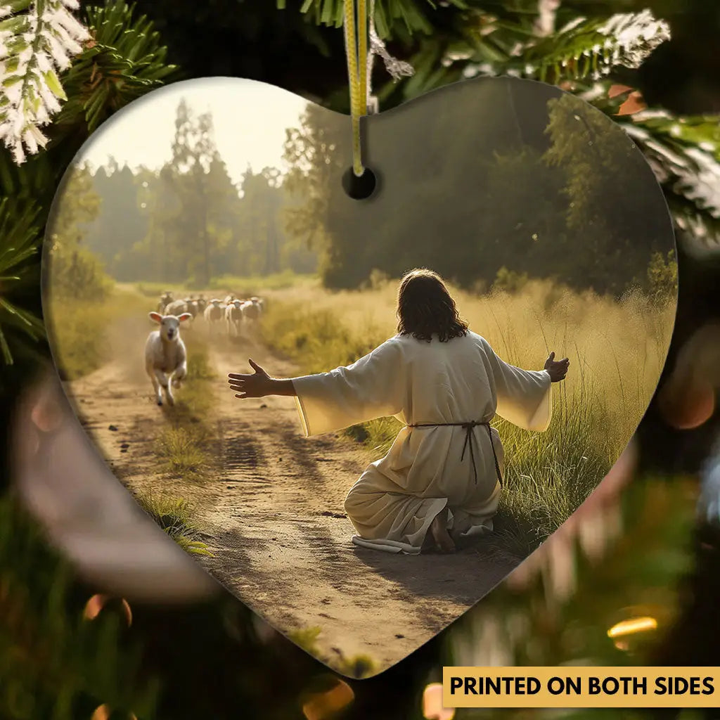 Lamb Runs to Jesus Ornament