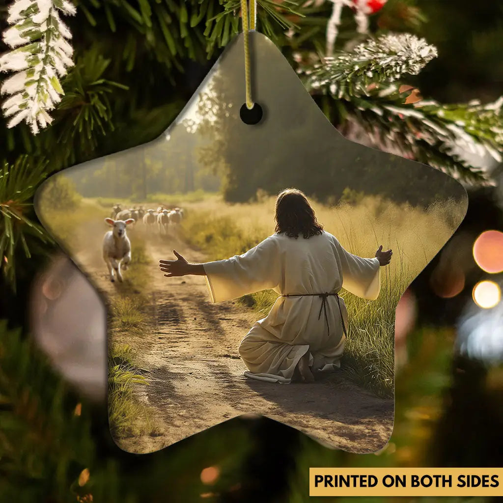 Lamb Runs to Jesus Ornament