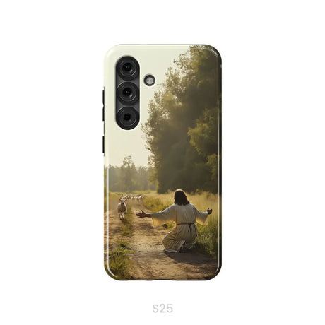Lamb Runs to Jesus Phone Case Samsung Galaxy S25 / Tough Case