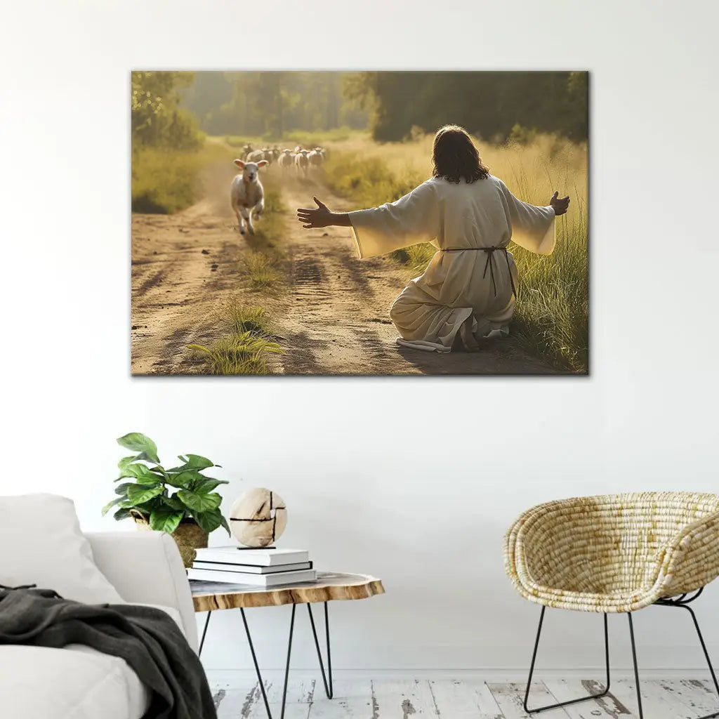 Lamb Runs to Jesus Wall Art Canvas