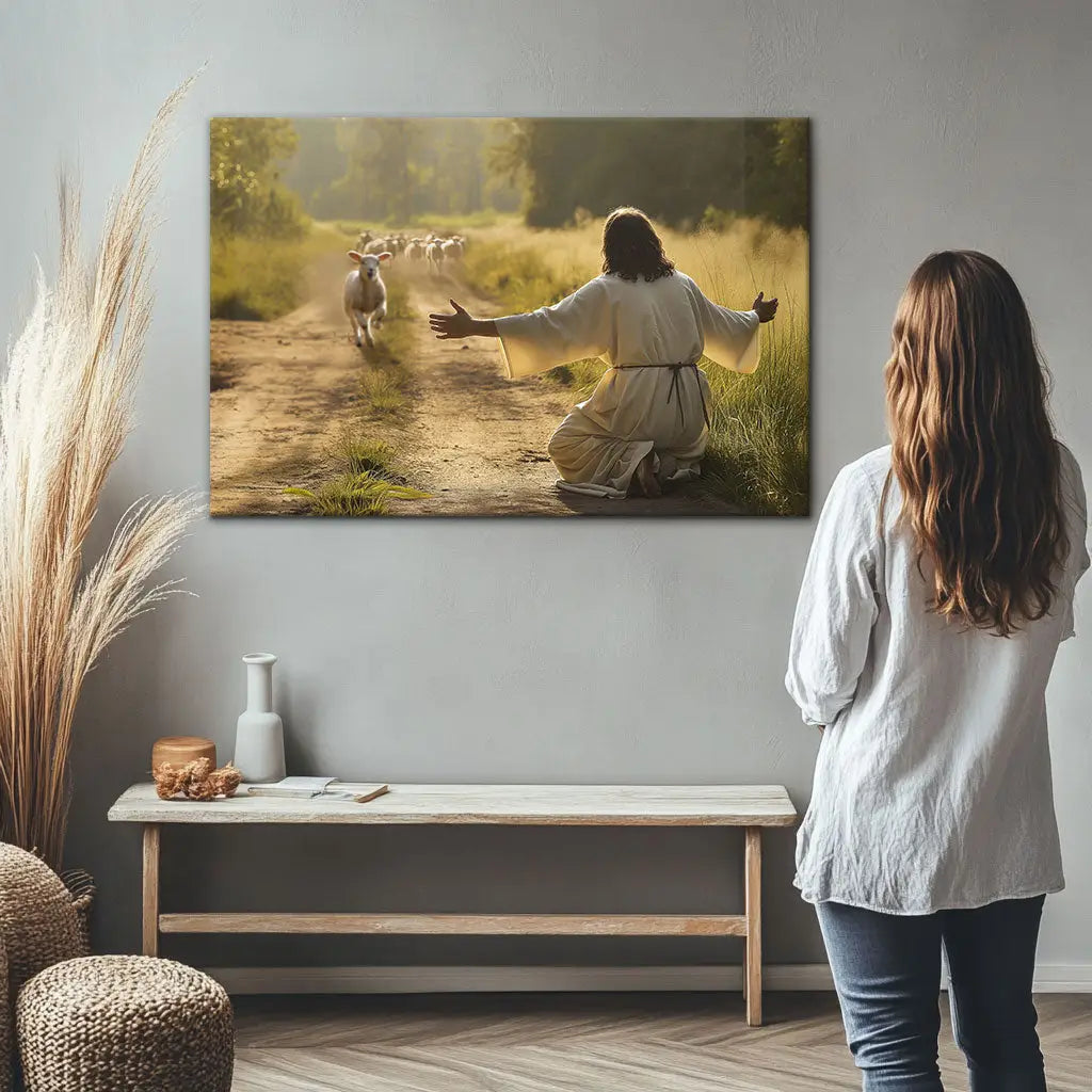 Lamb Runs to Jesus Wall Art Canvas