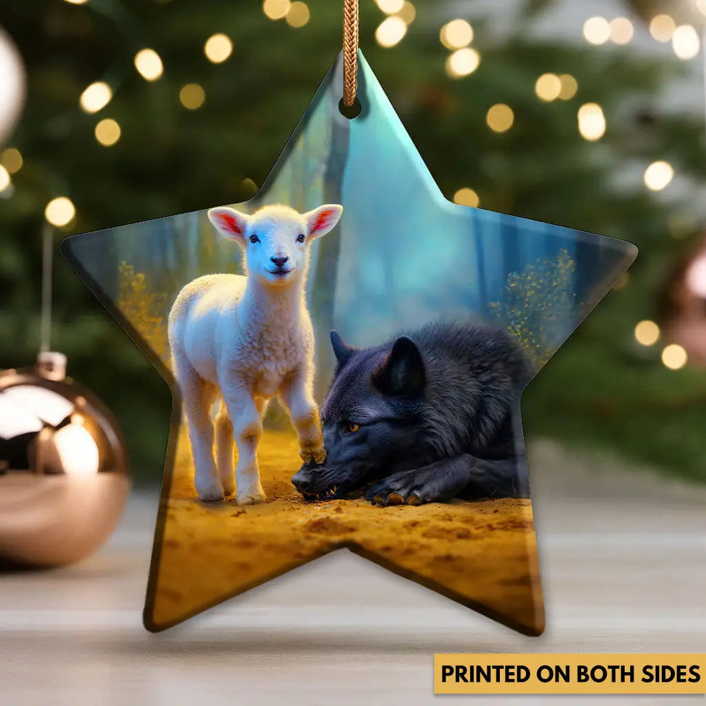 Lamb Stepping on Wolf Ornament