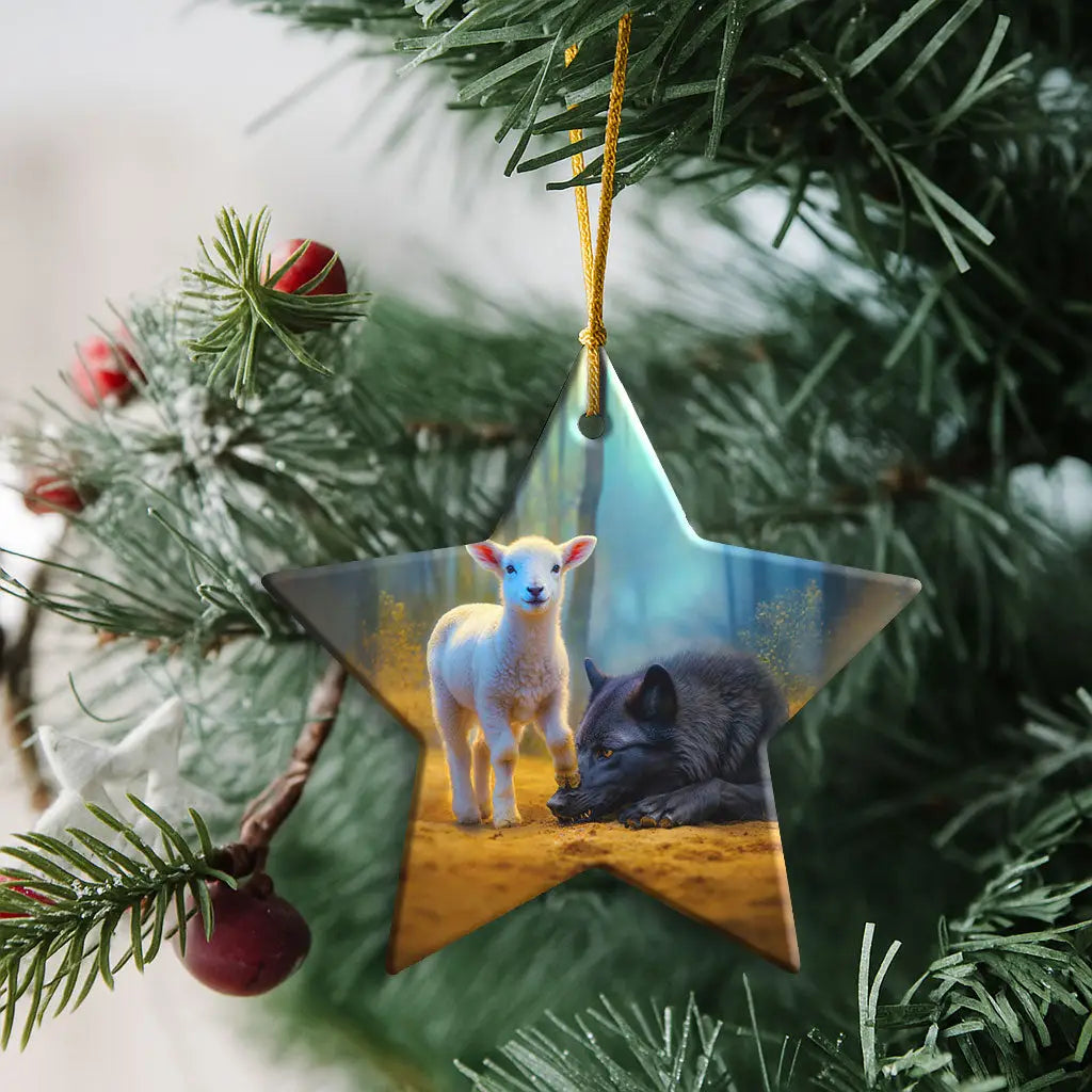 Lamb Stepping on Wolf Ornament
