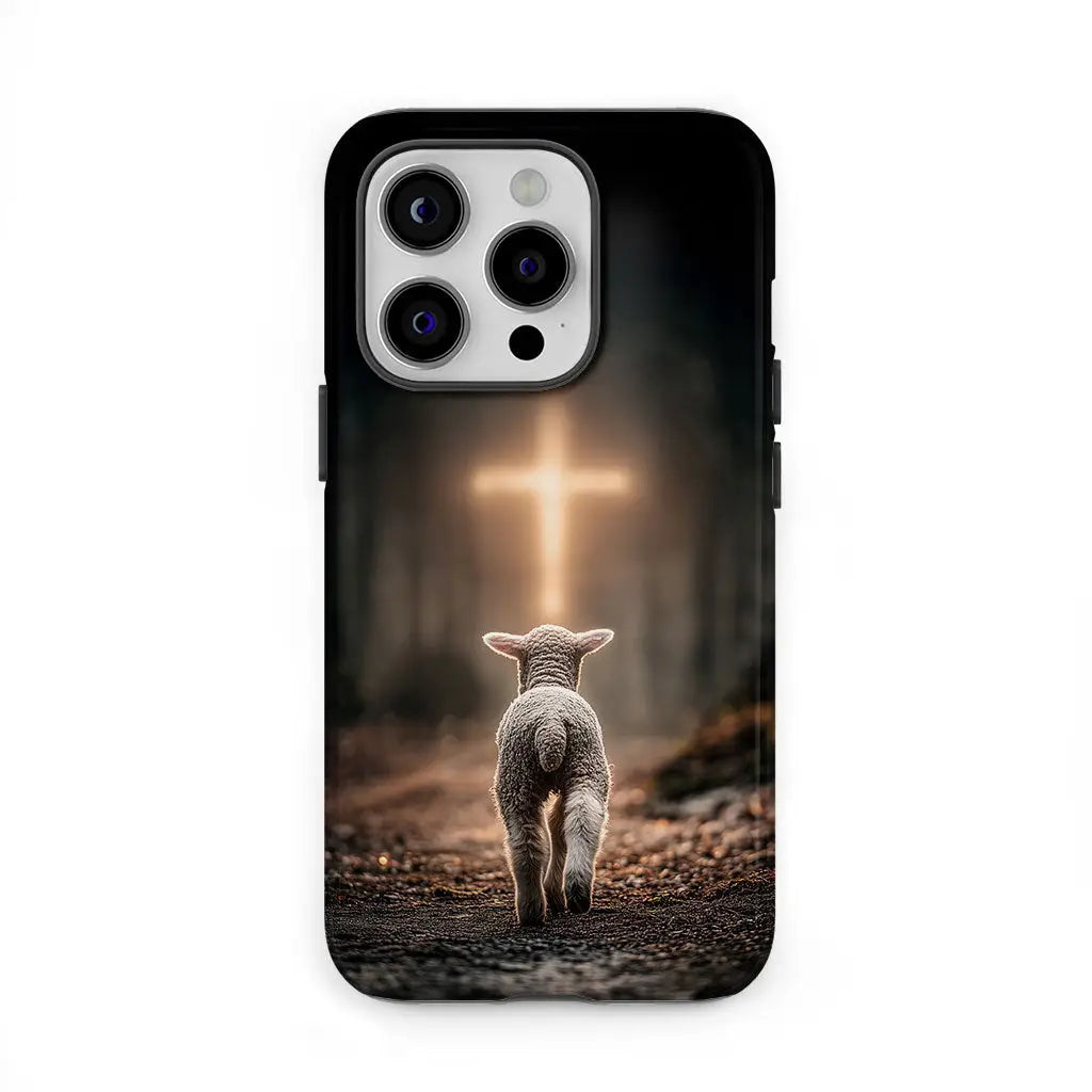 Lamb Walking Toward the Glowing Cross – Christian Phone Case