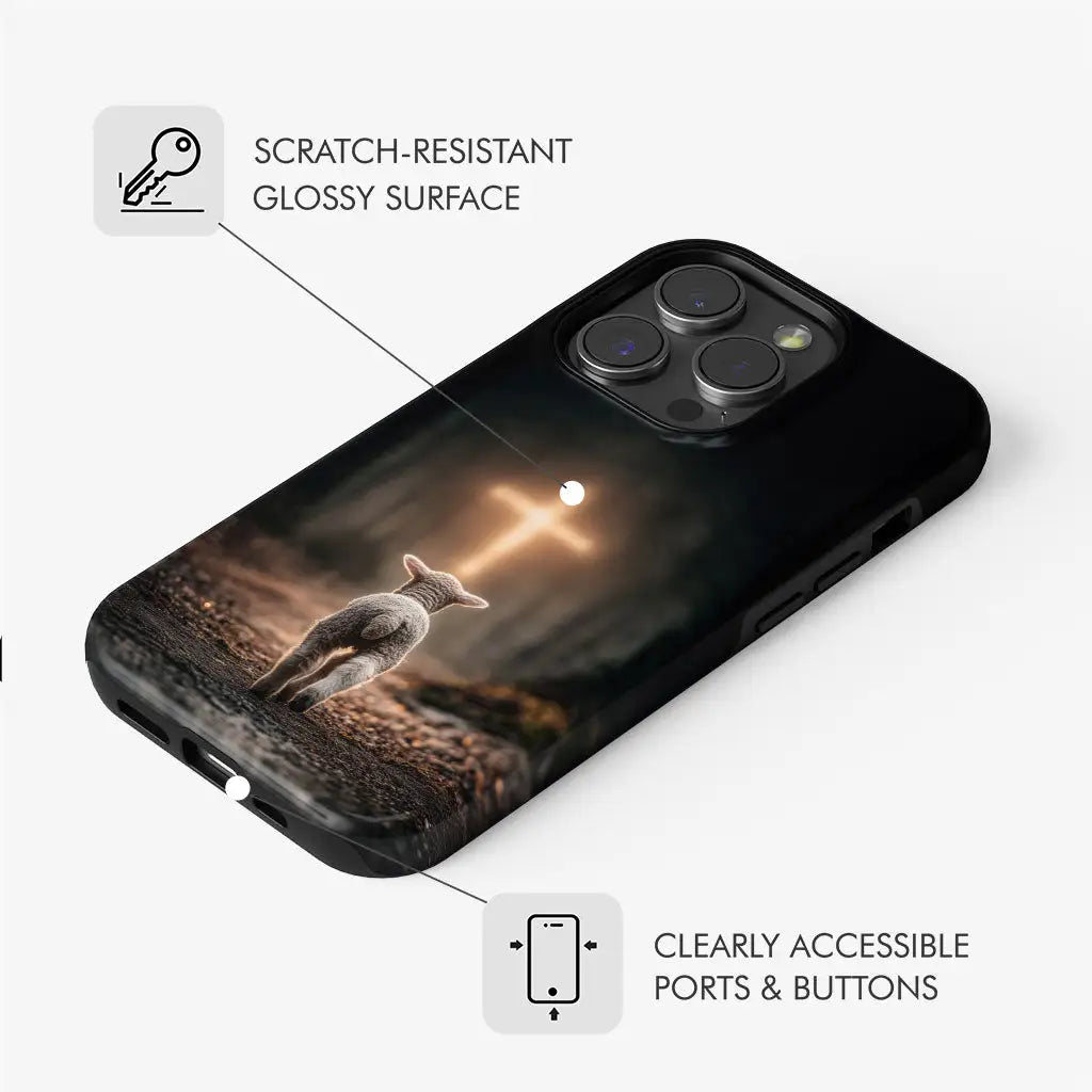 Lamb Walking Toward the Glowing Cross – Christian Phone Case