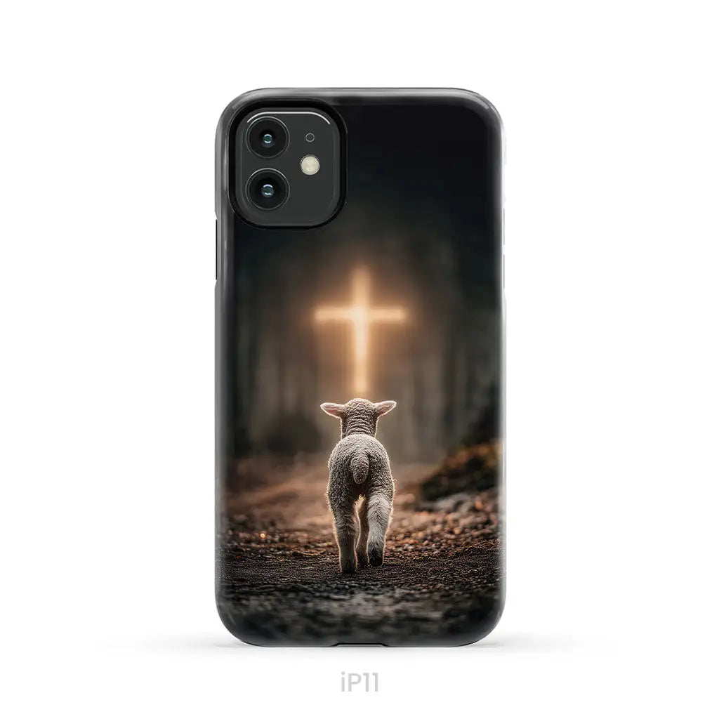 Lamb Walking Toward the Glowing Cross – Christian Phone Case iPhone 11 / Tough Case