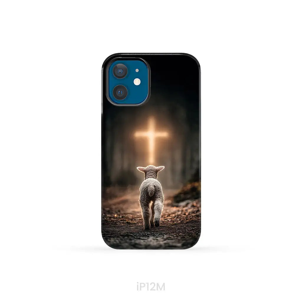 Lamb Walking Toward the Glowing Cross – Christian Phone Case iPhone 12 Mini / Tough Case