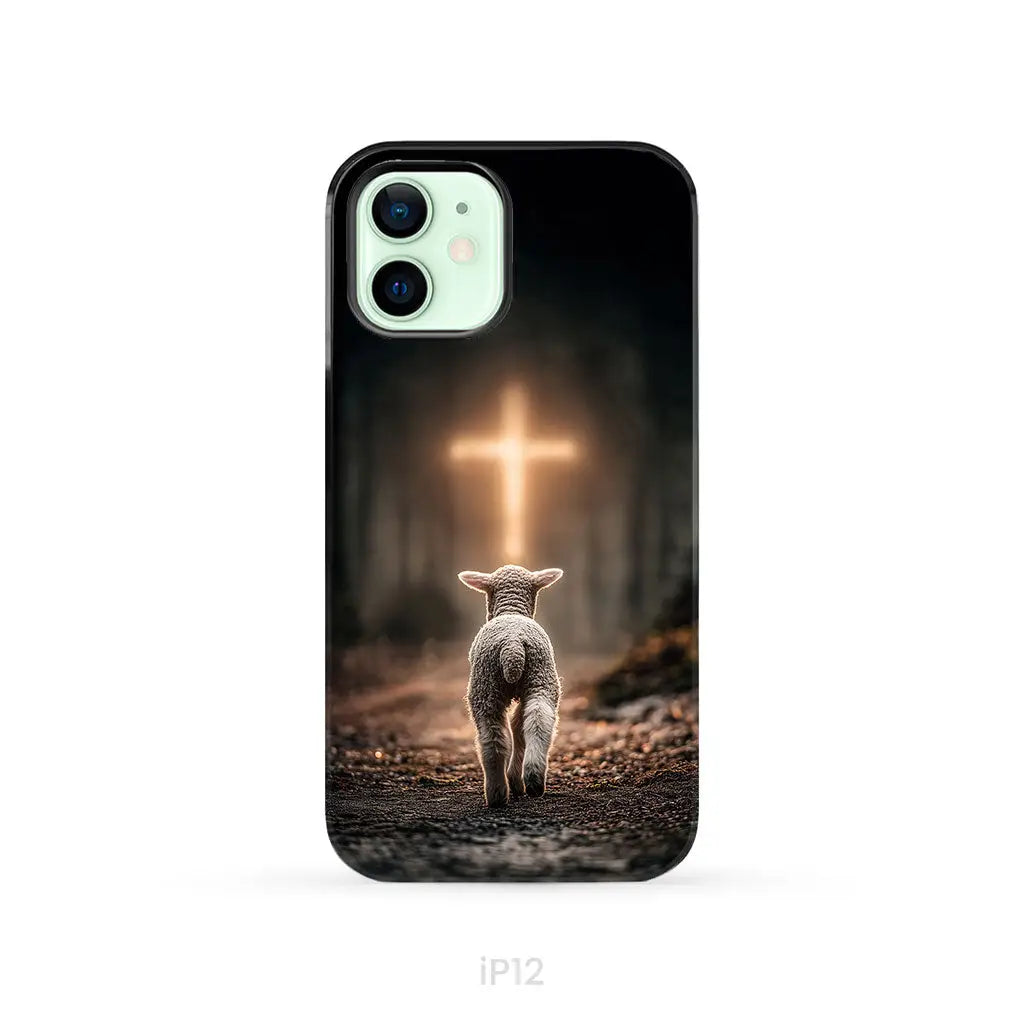 Lamb Walking Toward the Glowing Cross – Christian Phone Case iPhone 12 / Tough Case