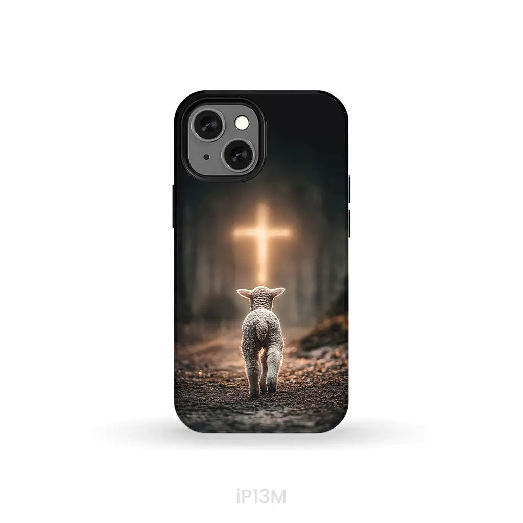Lamb Walking Toward the Glowing Cross – Christian Phone Case iPhone 13 Mini / Tough Case