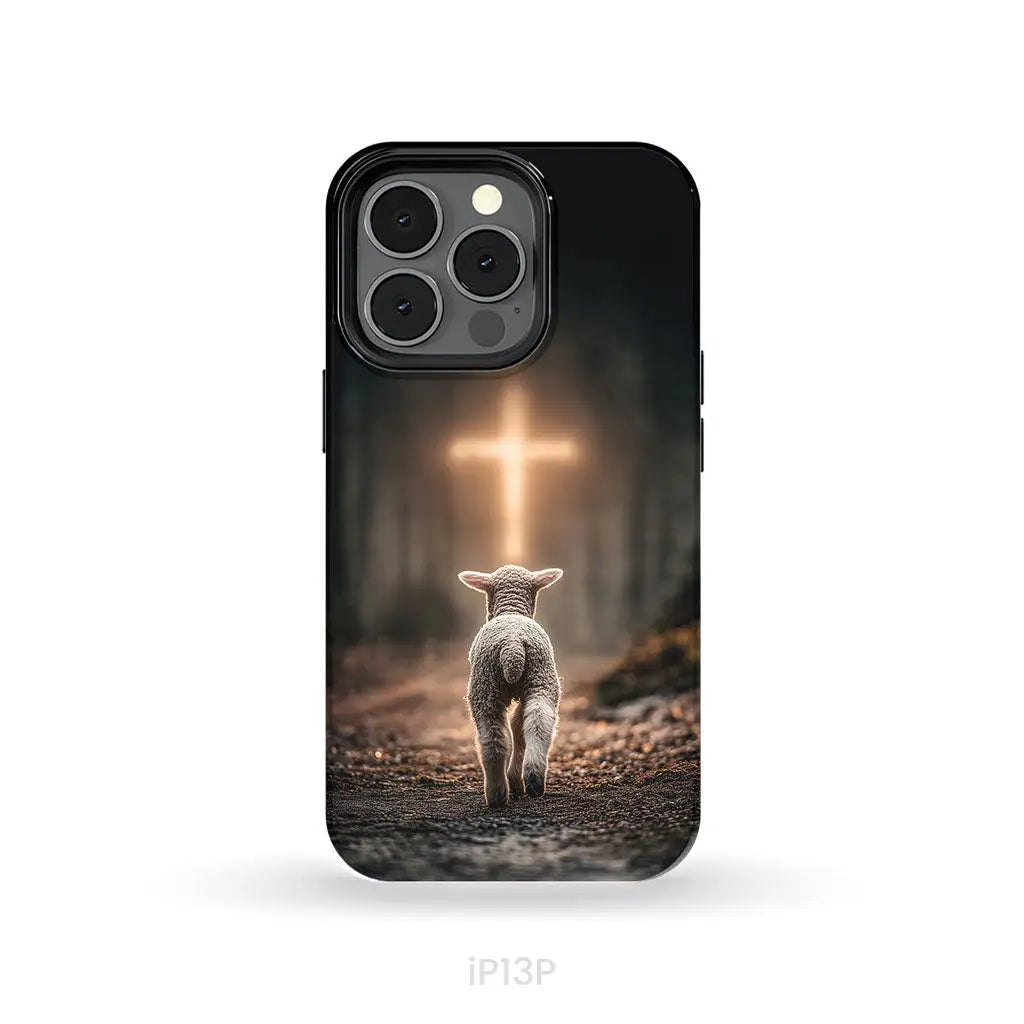 Lamb Walking Toward the Glowing Cross – Christian Phone Case iPhone 13 Pro / Tough Case
