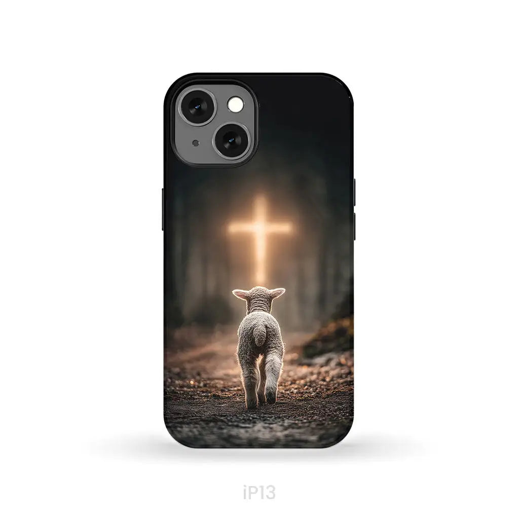 Lamb Walking Toward the Glowing Cross – Christian Phone Case iPhone 13 / Tough Case