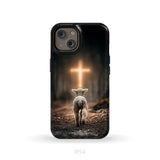 Lamb Walking Toward the Glowing Cross – Christian Phone Case iPhone 14 / Tough Case