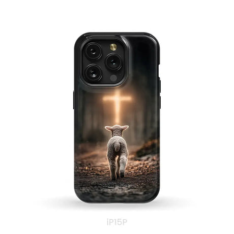 Lamb Walking Toward the Glowing Cross – Christian Phone Case iPhone 15 Pro / Tough Case