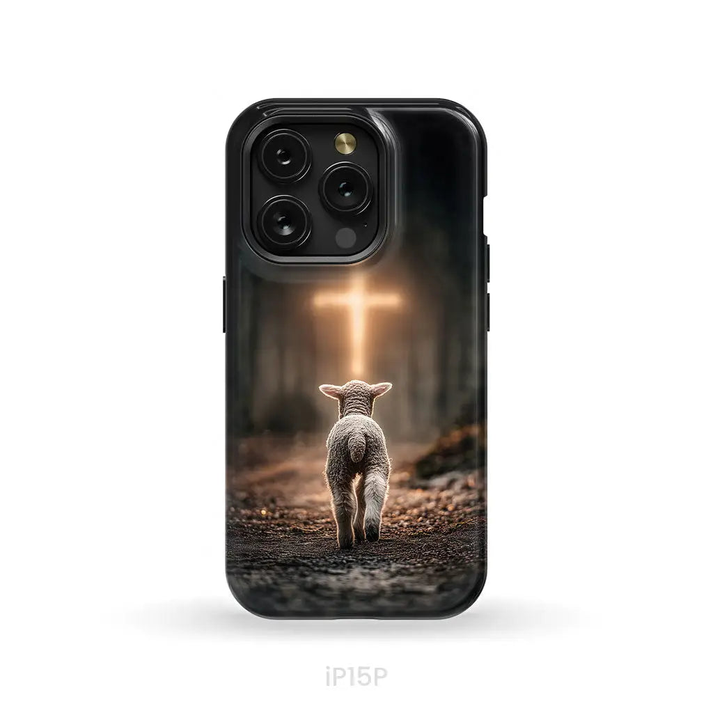 Lamb Walking Toward the Glowing Cross – Christian Phone Case iPhone 15 Pro / Tough Case