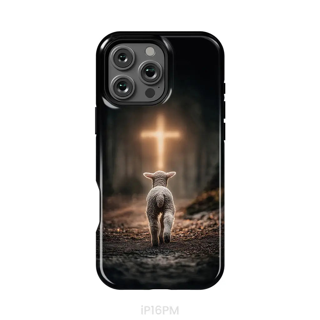 Lamb Walking Toward the Glowing Cross – Christian Phone Case iPhone 16 Pro Max / Tough Case