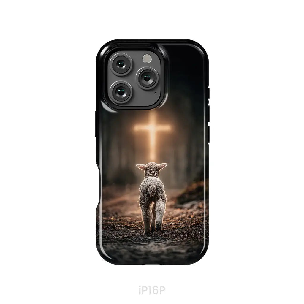 Lamb Walking Toward the Glowing Cross – Christian Phone Case iPhone 16 Pro / Tough Case