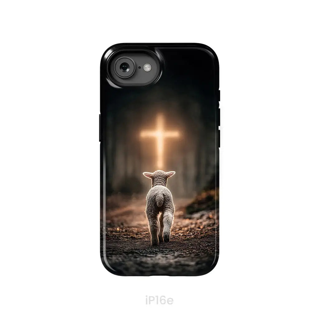 Lamb Walking Toward the Glowing Cross – Christian Phone Case iPhone 16e / Tough Case