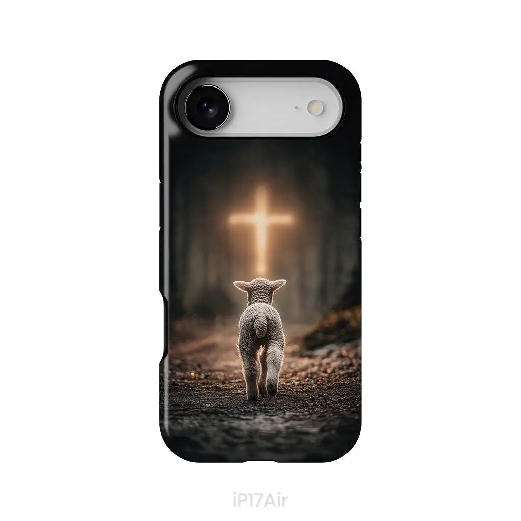 Lamb Walking Toward the Glowing Cross – Christian Phone Case iPhone 17 Air / Tough Case
