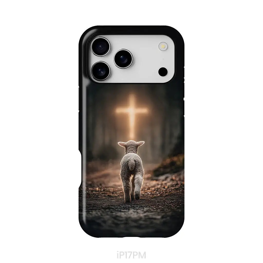 Lamb Walking Toward the Glowing Cross – Christian Phone Case iPhone 17 Pro Max / Tough Case