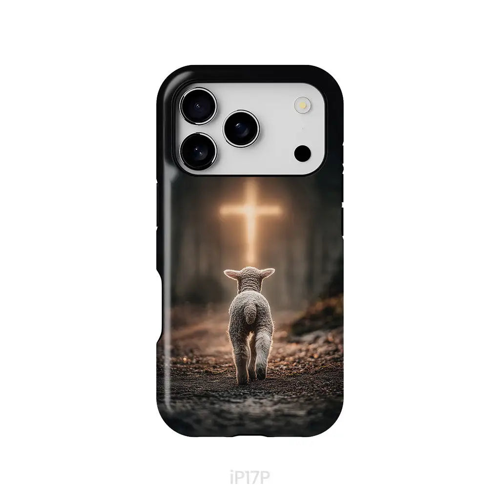Lamb Walking Toward the Glowing Cross – Christian Phone Case iPhone 17 Pro / Tough Case