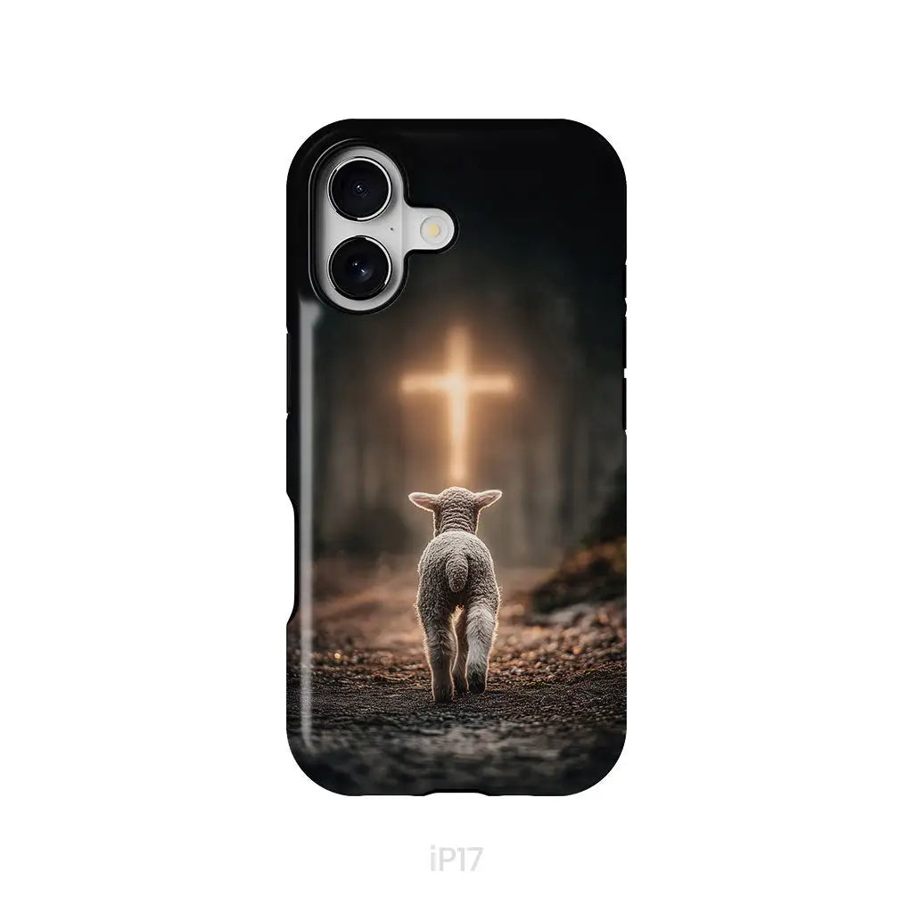 Lamb Walking Toward the Glowing Cross – Christian Phone Case iPhone 17 / Tough Case