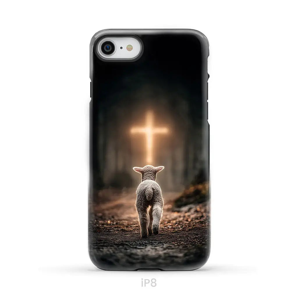 Lamb Walking Toward the Glowing Cross – Christian Phone Case iPhone 8 / Tough Case