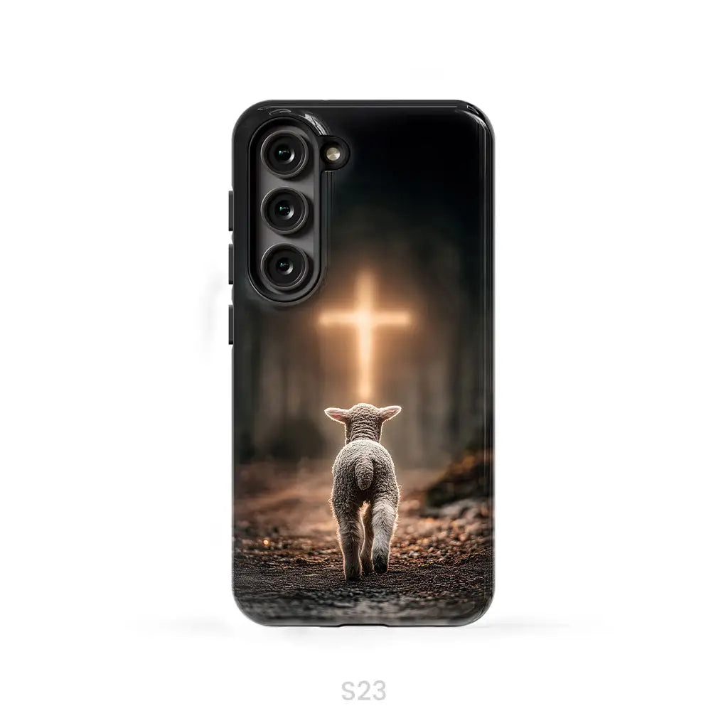 Lamb Walking Toward the Glowing Cross – Christian Phone Case Samsung Galaxy S23 (Not for S23 FE) / Tough Case