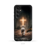 Lamb Walking Toward the Glowing Cross – Christian Phone Case Samsung Galaxy S24 Plus / Tough Case