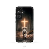 Lamb Walking Toward the Glowing Cross – Christian Phone Case Samsung Galaxy S24 / Tough Case