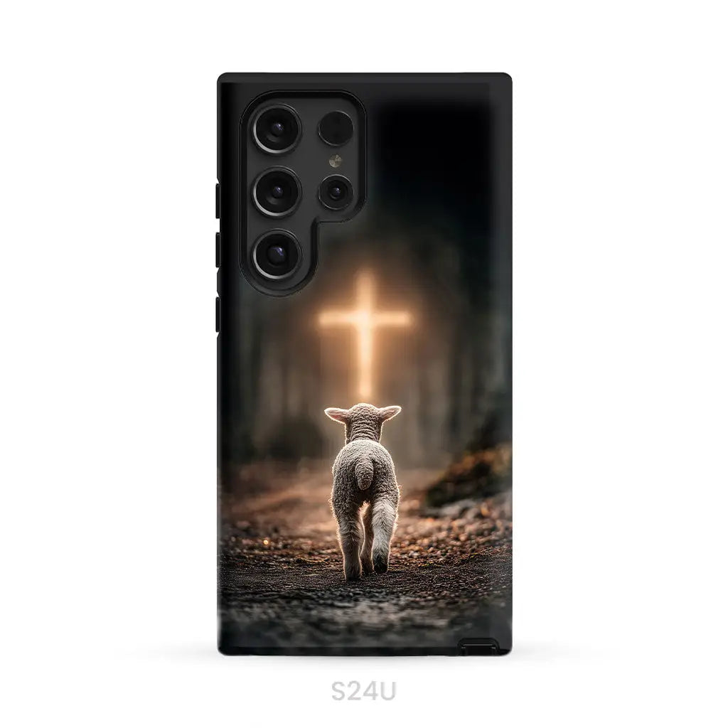 Lamb Walking Toward the Glowing Cross – Christian Phone Case Samsung Galaxy S24 Ultra / Tough Case