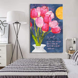 Bible verse wall art featuring "Let all that I am wait quietly before God," Psalm 62:5, paired with a serene tulip design.