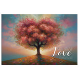 Faith-based canvas print with heart-shaped tree and "Let All That You Do Be Done in Love," great Christian decor.