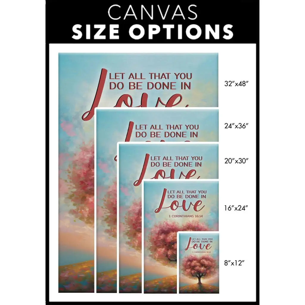 Heart Shape Tree, 1 Corinthians 16:14 Let All That You Do Be Done in Love Canvas Size Options