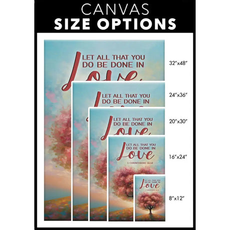 Heart Shape Tree, 1 Corinthians 16:14 Let All That You Do Be Done in Love Canvas Size Options