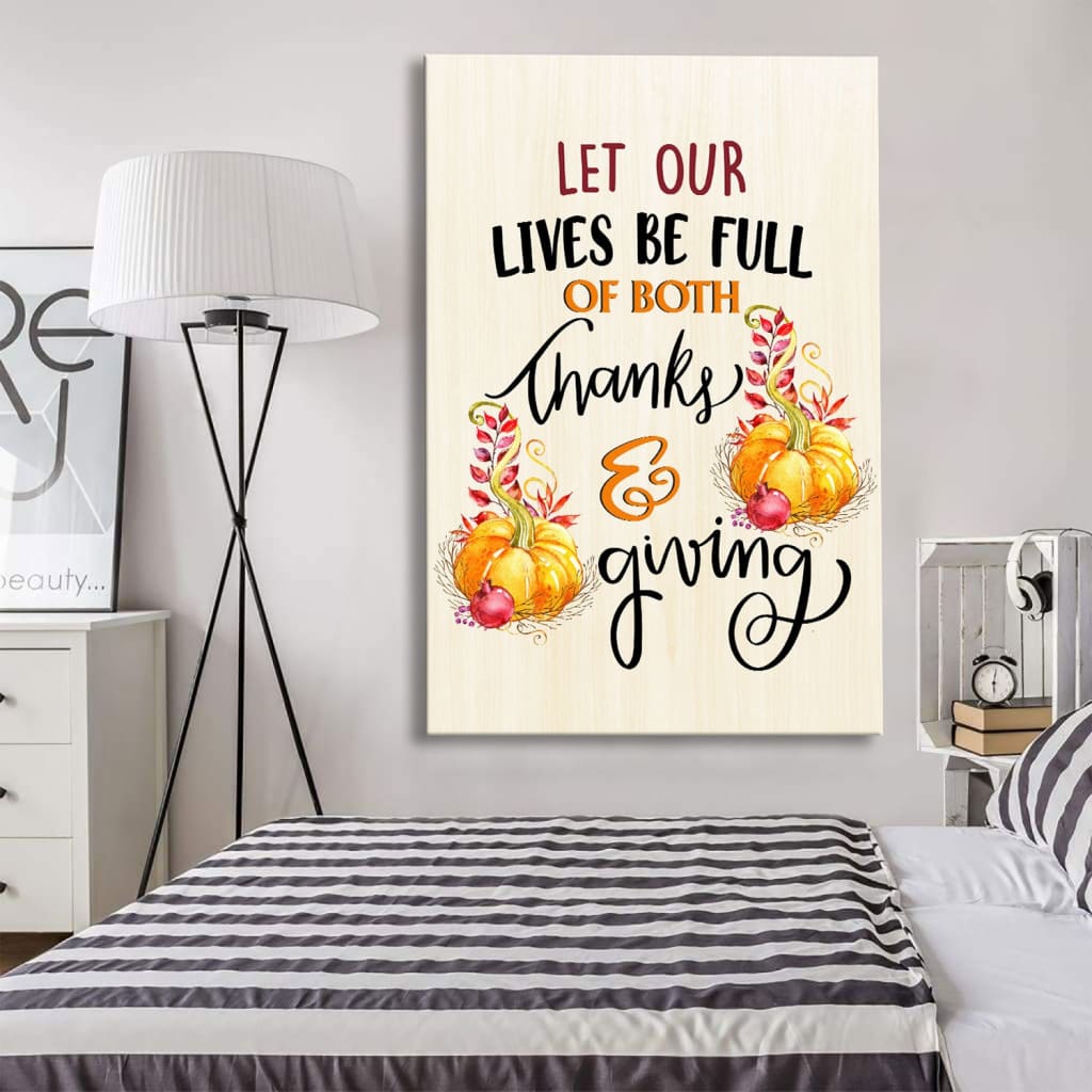 Inspirational Thanksgiving canvas with a faith-filled message, ideal for Christian homes celebrating the season of gratitude.