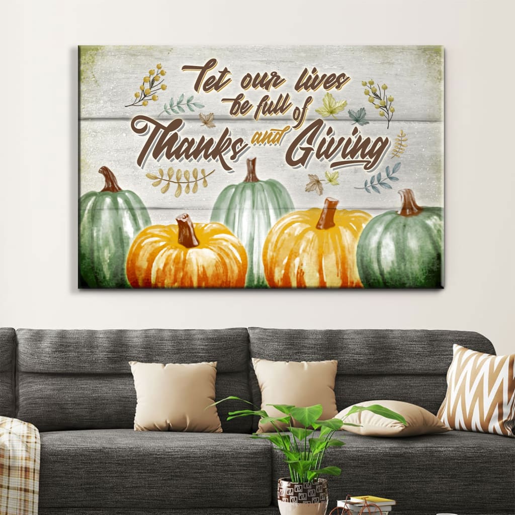 Inspirational Thanksgiving canvas featuring &quot;Thanks and Giving,&quot; a meaningful addition to Christian seasonal decor.