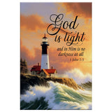 Christian wall art featuring "God is Light" 1 John 1:5 and a lighthouse design, ideal Bible verse wall decor.