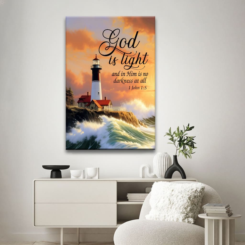 1 John 1:5 God is Light Lighthouse Christian Wall Art Canvas