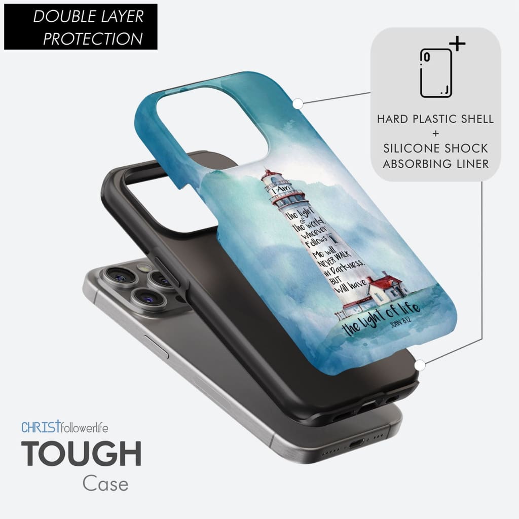 Lighthouse I Am the Light of World John 8:12 Bible Verse Phone Case