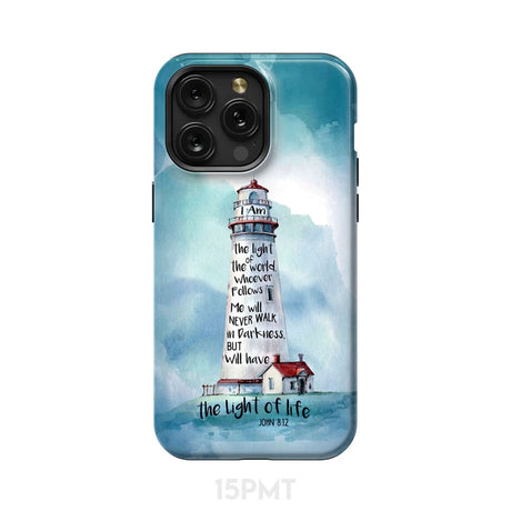 Lighthouse I Am the Light of World John 8:12 Bible Verse Phone Case iPhone 15 Pro Max / Tough