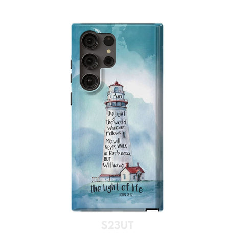 Lighthouse I Am the Light of World John 8:12 Bible Verse Phone Case Samsung Galaxy S23 Ultra / Tough
