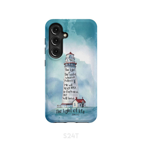 Lighthouse I Am the Light of World John 8:12 Bible Verse Phone Case Samsung Galaxy S24 / Tough