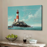 Christian wall art with Psalm 119:105 KJV, "Thy word is a lamp," featuring a lighthouse design, perfect for faith-filled home decor.