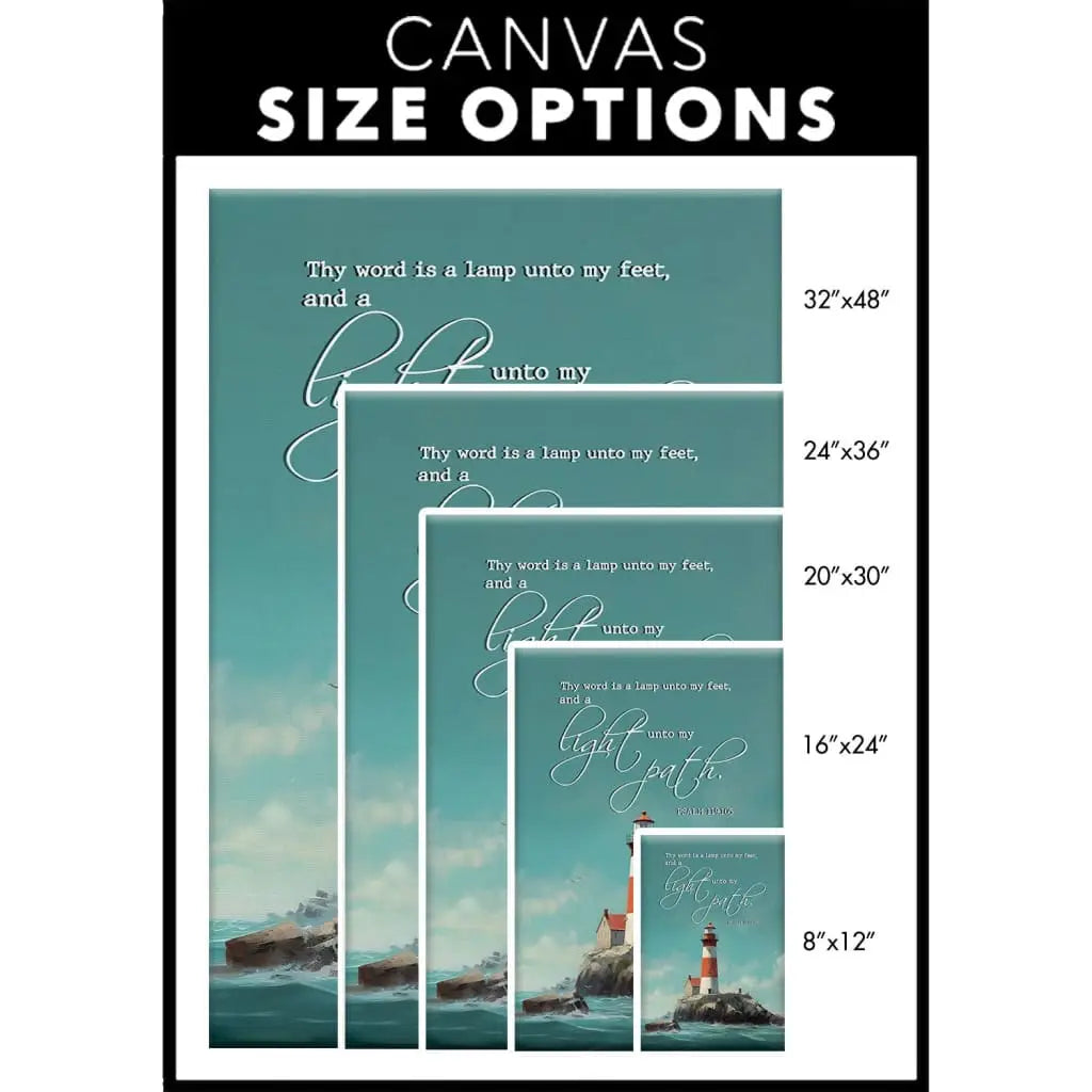 Psalm 119:105 Thy Word is a Lamp Lighthouse Wall Art Canvas Size Options