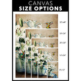Bible verse wall decor with "His mercies are new every morning," paired with hummingbirds and lilies, ideal for Christian home decor / canvas size options.