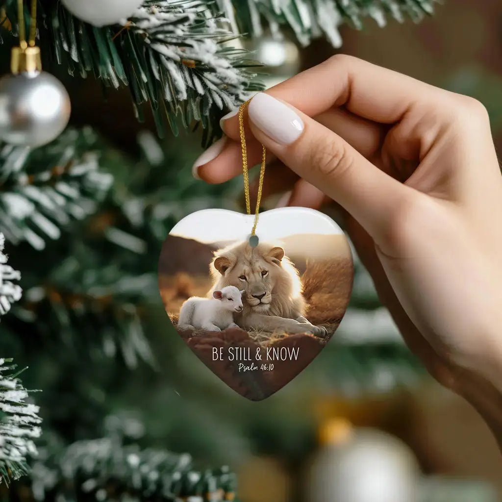 Lion and Lamb Be Still and Know Psalm 46:10 Ornament